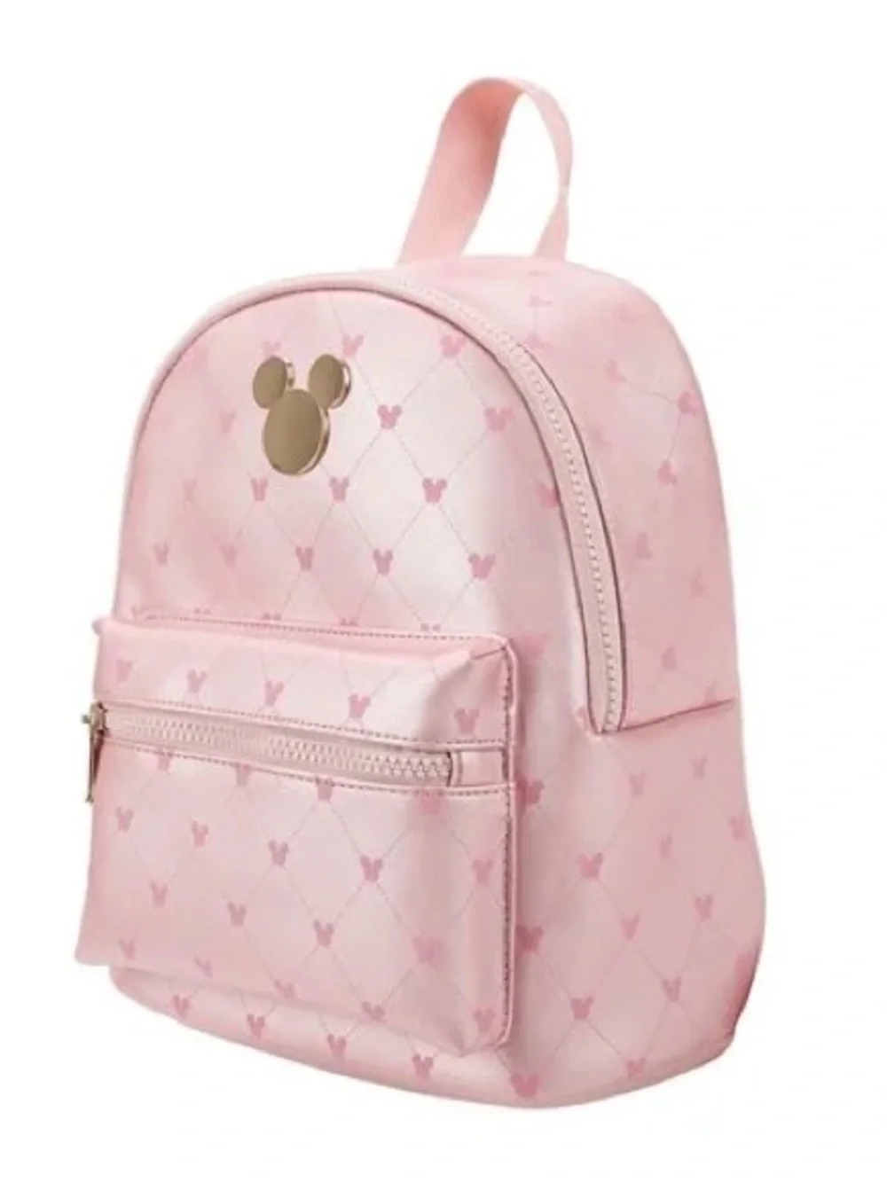 Disney Bioworld Pink Mickey Mouse Print with Gold Metal Badge Mini Backpack